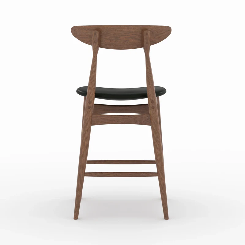 Lot de 2 chaises pour ilot central Josette 63,5 cm en cuir synthétique noir et bois d'hévéa