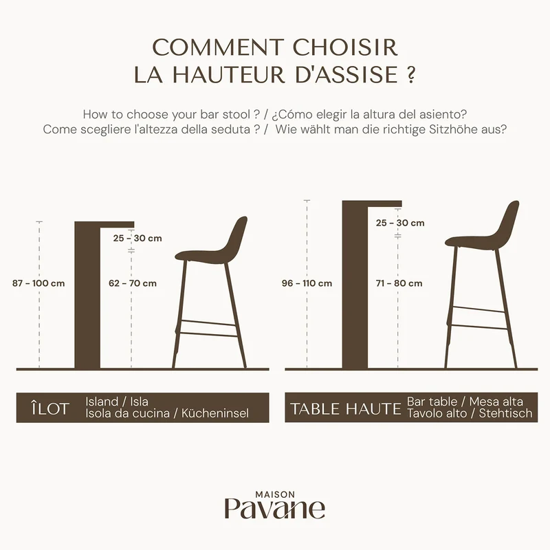 Lot de 2 chaises pour ilot central Josette 63,5 cm en tissu beige et bois d'hévéa clair