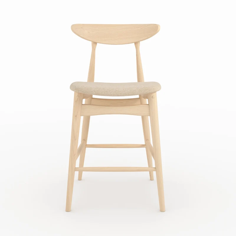 Lot de 2 chaises pour ilot central Josette 63,5 cm en tissu beige et bois d'hévéa clair