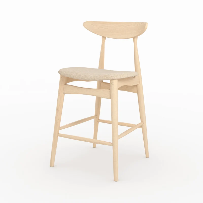 Lot de 2 chaises pour ilot central Josette 63,5 cm en tissu beige et bois d'hévéa clair