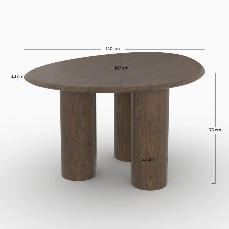 Table organique Aya en placage noyer, 6 personnes