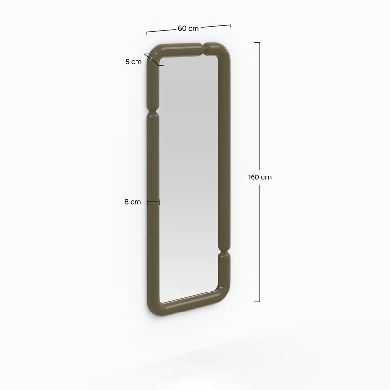 Miroir rectangulaire Silk laqué vert kaki 160 x 60 cm