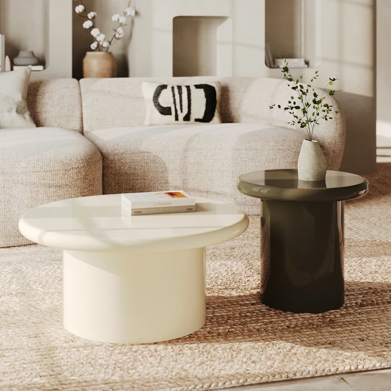 Table d'appoint Apoline laquée vert kaki en MDF, D50 cm