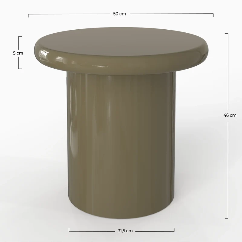 Table d'appoint Apoline laquée vert kaki en MDF, D50 cm