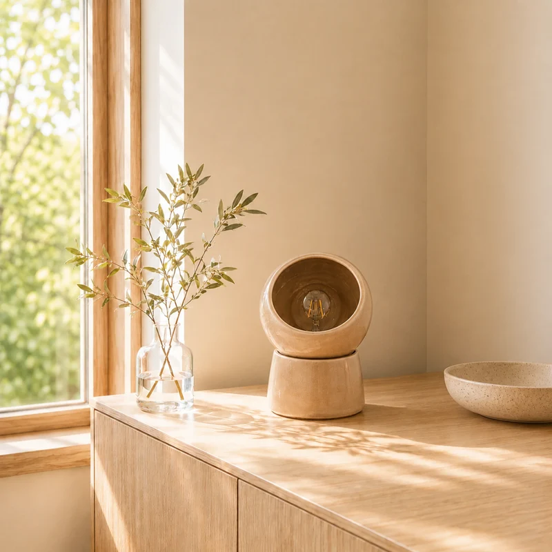 Lampe à poser Halo en céramique beige
