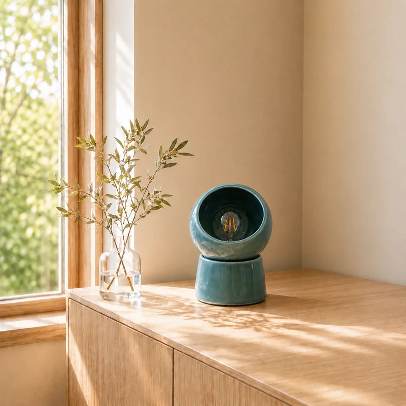 Lampe à poser Halo en céramique bleue