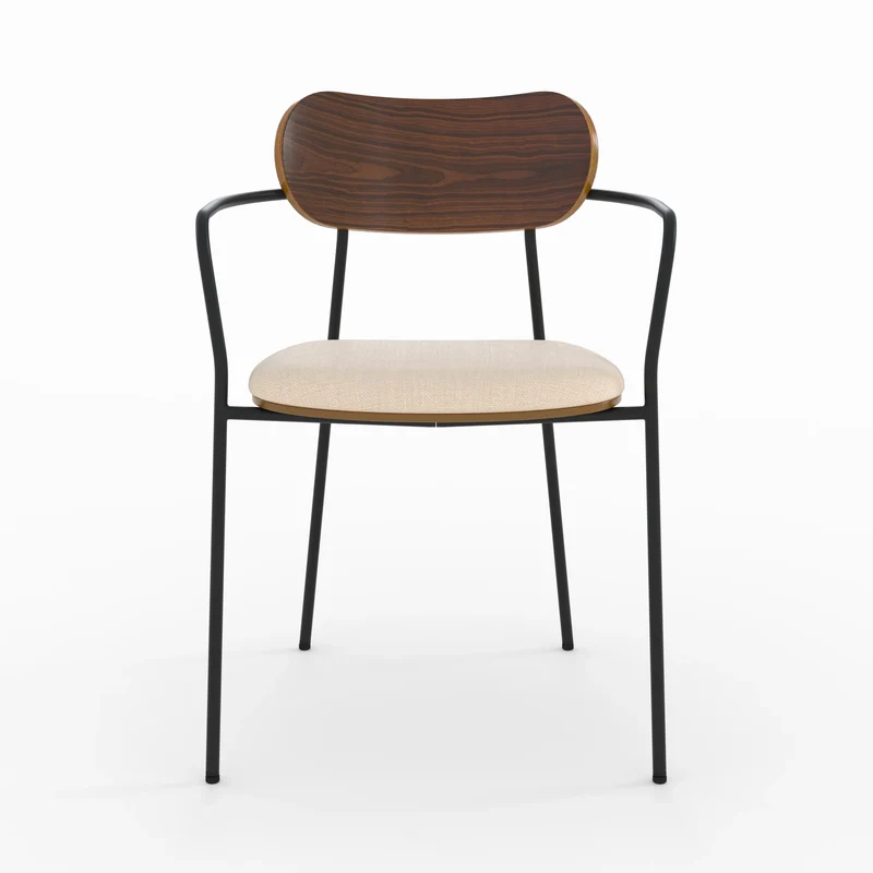 Lot de 2 chaises Marine en tissu beige et placage en bois foncé