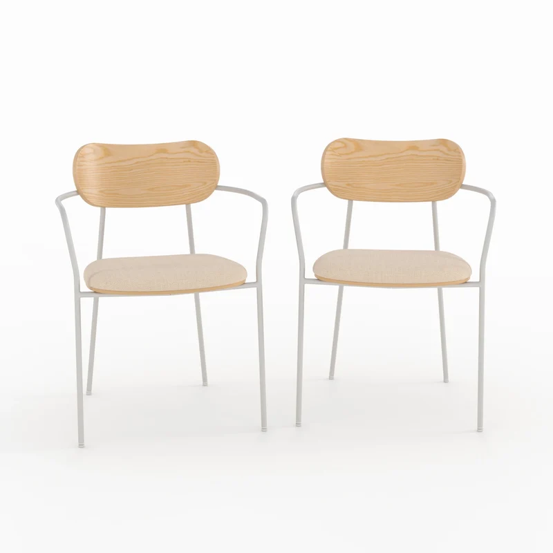 Lot de 2 chaises Marine en tissu beige et placage en bois clair