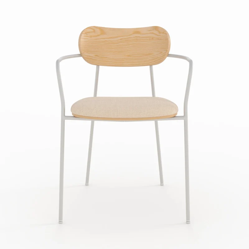 Lot de 2 chaises Marine en tissu beige et placage en bois clair
