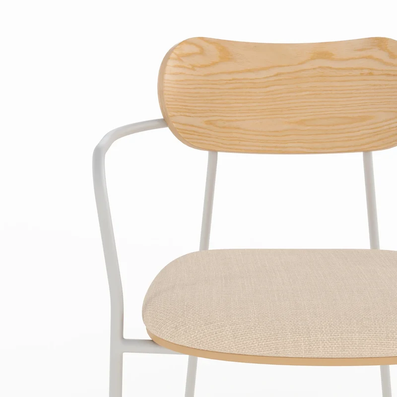 Lot de 2 chaises Marine en tissu beige et placage en bois clair