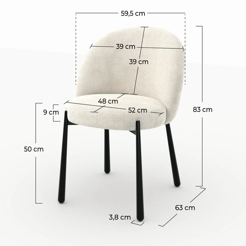 Lot de 2 chaises Pulpy en velours chenillé écru et métal noir