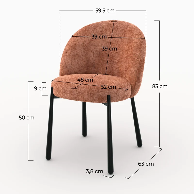 Lot de 2 chaises Pulpy en velours chenillé terracotta et métal noir