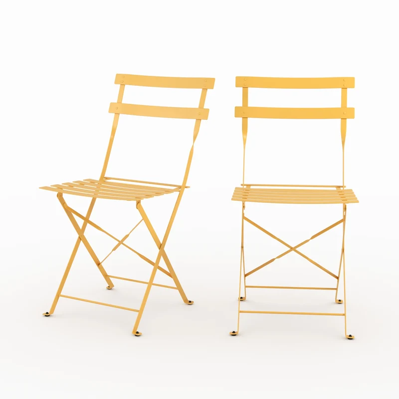 Lot de 2 chaises de jardin Kayla en métal jaune beurre, pliantes
