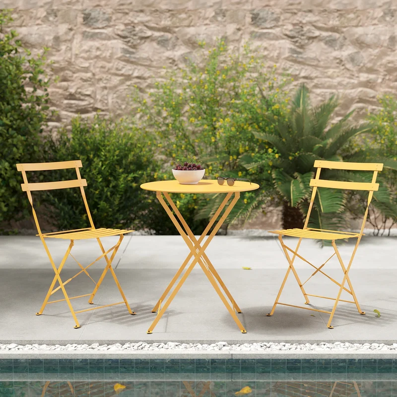 Lot de 2 chaises de jardin Kayla en métal jaune beurre, pliantes