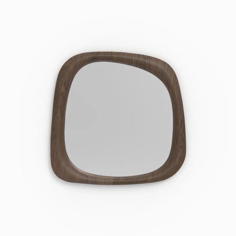 Miroir carré Yoko en placage noyer, 90 x 90 cm