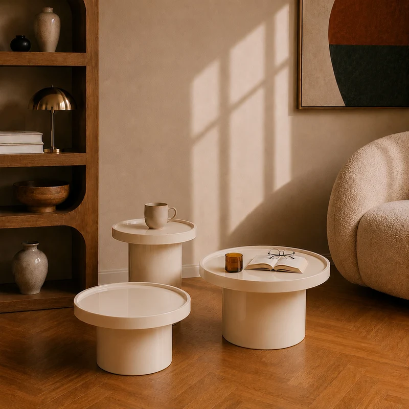 Table d'appoint Nora laquée blanche en MDF, D40 cm