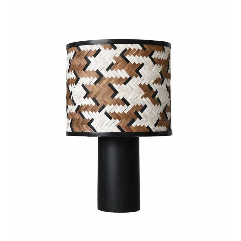 Grande lampe à poser Phil en bois de chêne et bambou marron et noir