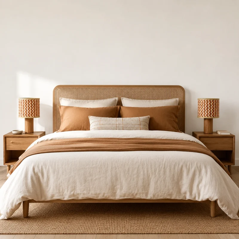 Lampe à poser Phil en bois de chêne et bambou crème et orange