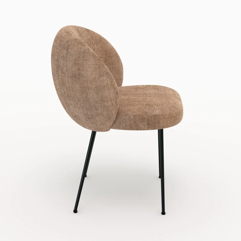 Chaise Bloomy en velours chenillé marron glacé et métal noir