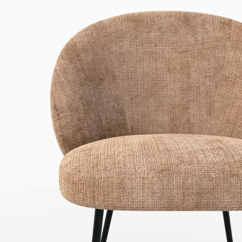 Chaise Bloomy en velours chenillé marron glacé et métal noir