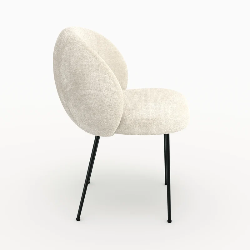 Chaise Bloomy en velours chenillé écru et métal noir