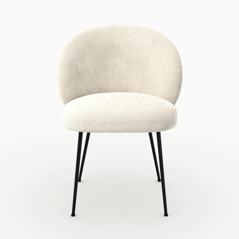 Chaise Bloomy en velours chenillé écru et métal noir