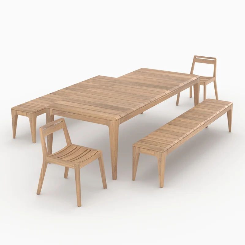 Table, bancs et chaises de jardin Nonza en bois de teck recyclé 10 personnes