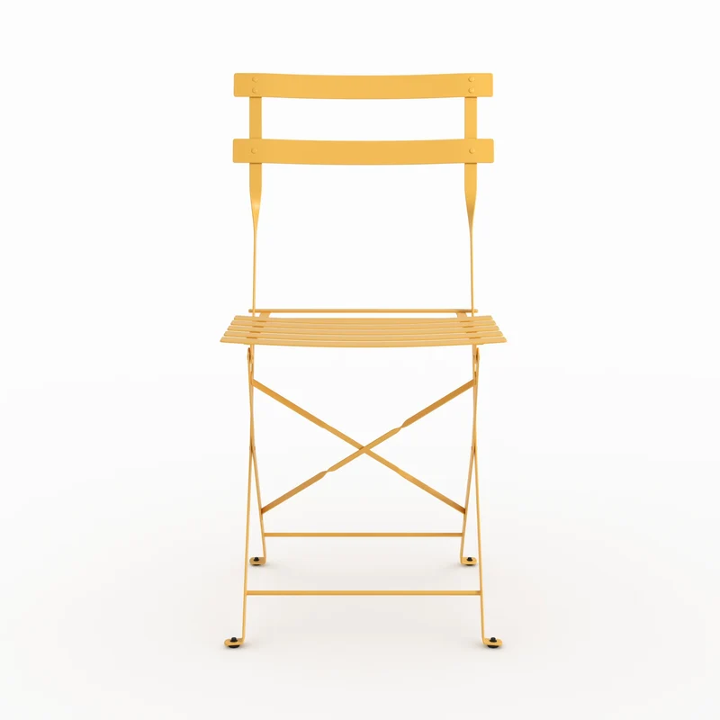Table ronde et chaises de jardin pliantes Kayla 2 places en métal jaune