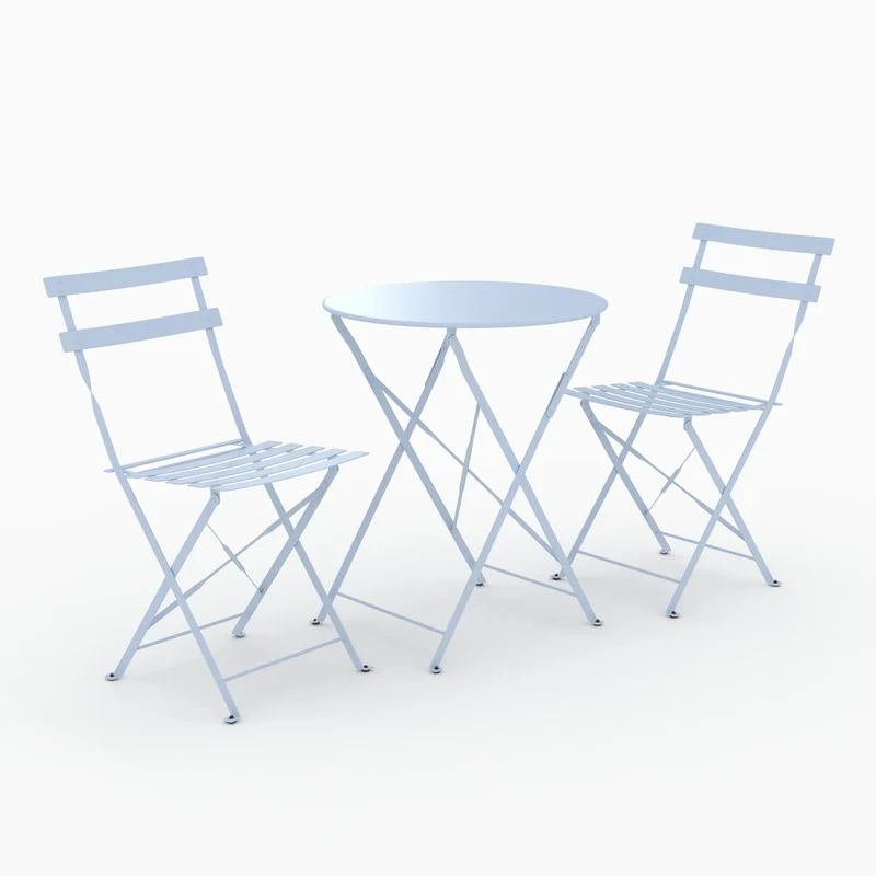Table ronde et chaises de jardin pliantes Kayla 2 places en métal bleu