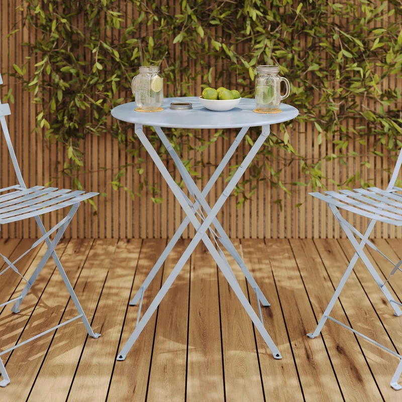Table ronde et chaises de jardin pliantes Kayla 2 places en métal bleu
