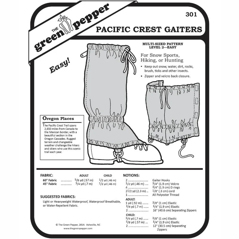 PATRON DE COUTURE PDF | Guêtres Pacific Crest | The Green Pepper