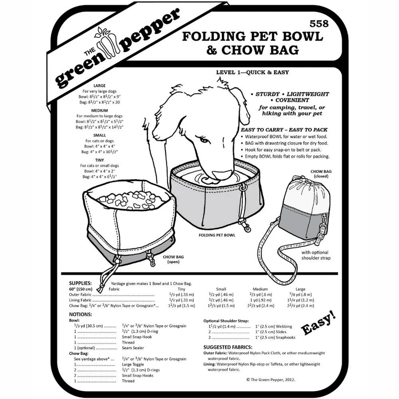 PATRON DE COUTURE PDF | Bol pliable pour animal et sac à nourriture | The Green Pepper