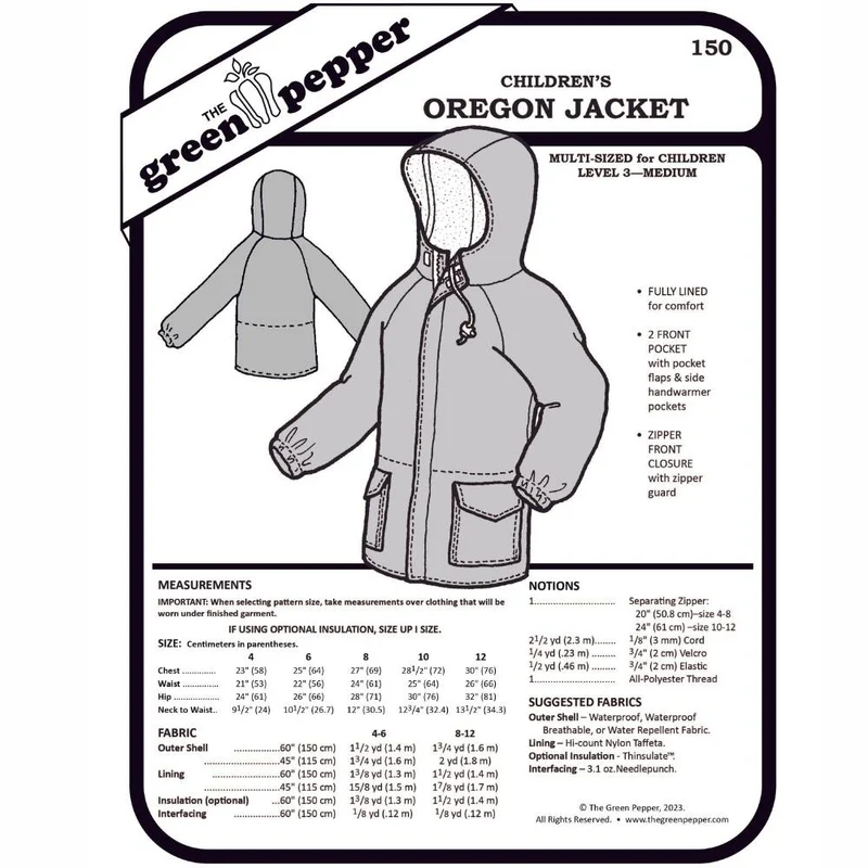 Patron de couture PDF | Veste Oregon pour Enfant | The Green Pepper