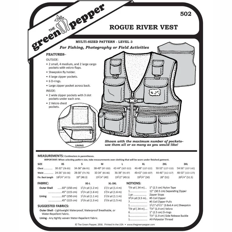 PATRON DE COUTURE PDF | Veste de pêche Rogue River pour adulte | The Green Pepper