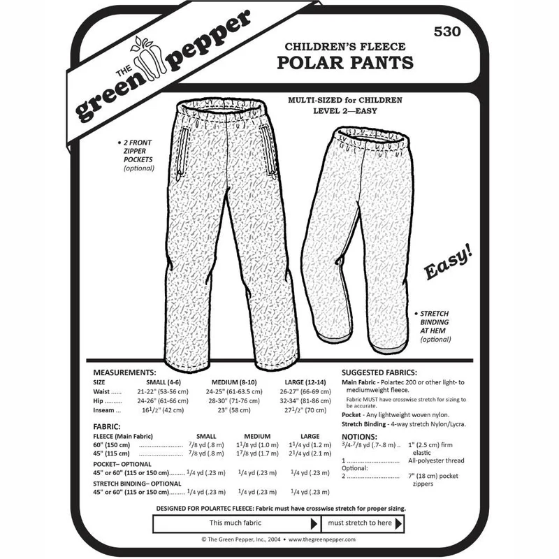 PATRON DE COUTURE PDF | Pantalon polar pour enfants | The Green Pepper