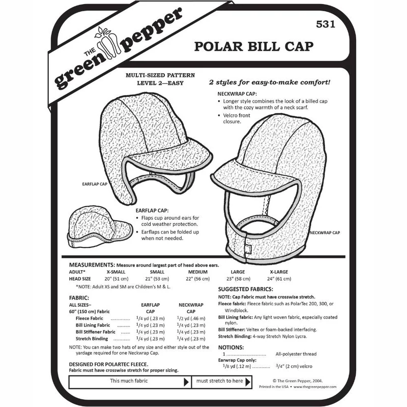 PATRON DE COUTURE PDF | Casquette en polar | Unisexe | The Green Pepper