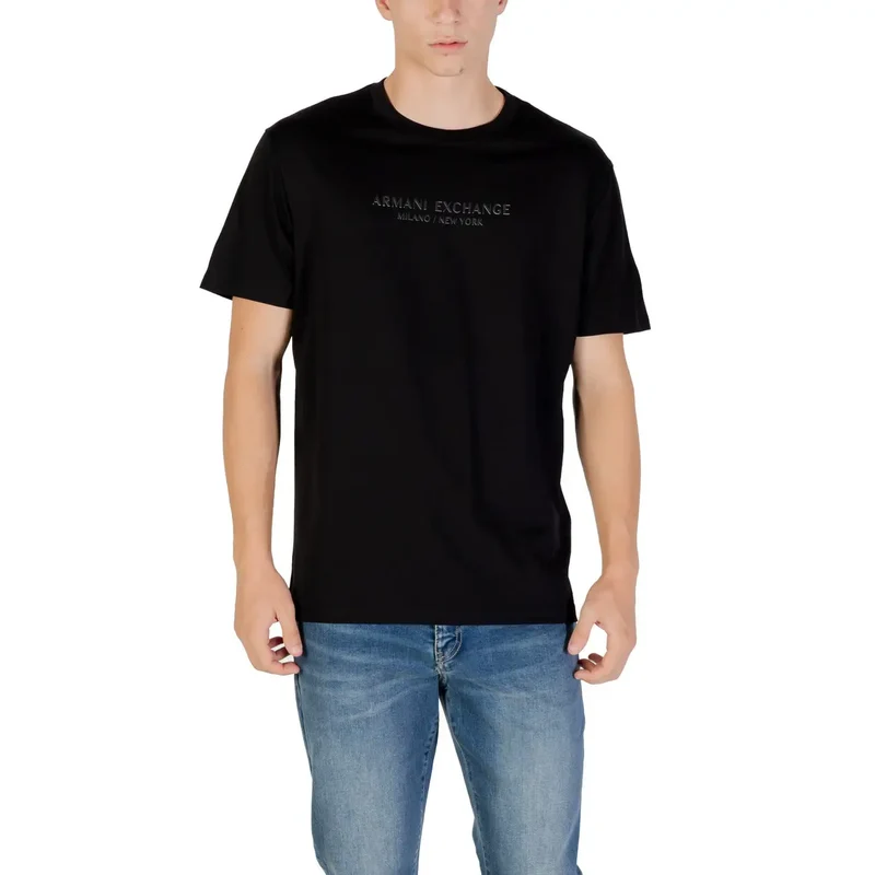 Armani Exchange - T-shirt en coton imprimé bleu pour hommes