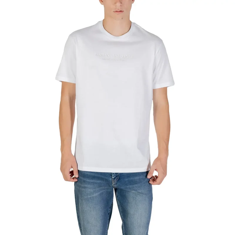 Armani Exchange - T-shirt en coton imprimé bleu pour hommes