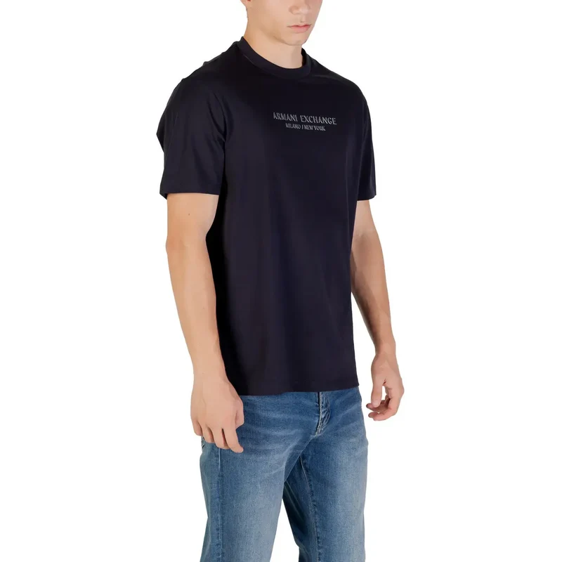 Armani Exchange - T-shirt en coton imprimé bleu pour hommes