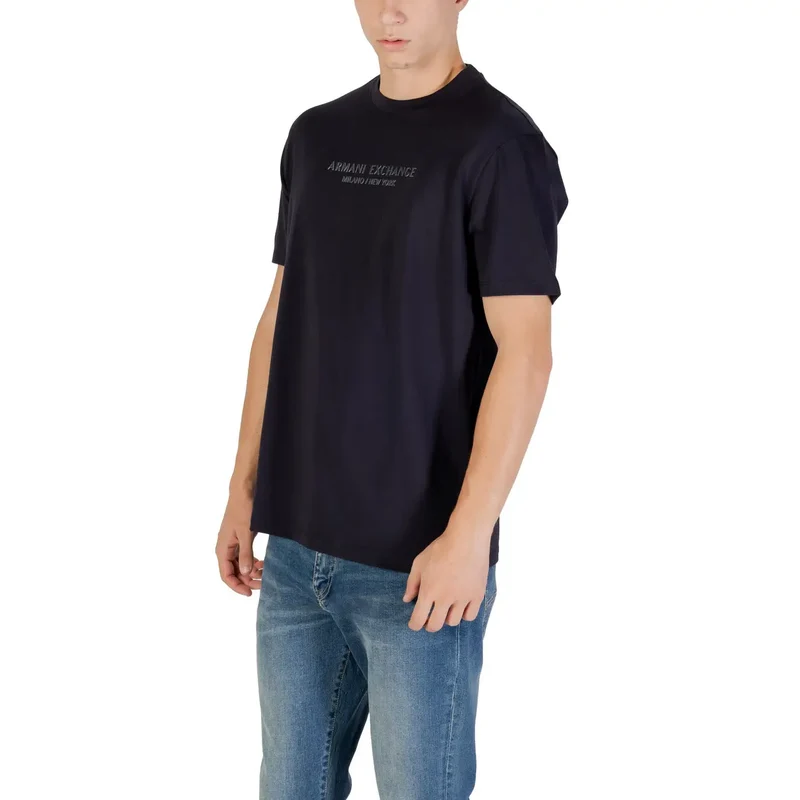 Armani Exchange - T-shirt en coton imprimé bleu pour hommes