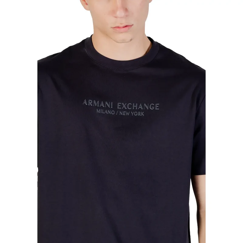 Armani Exchange - T-shirt en coton imprimé bleu pour hommes