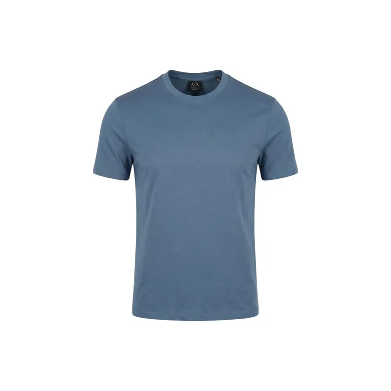 Armani Exchange - T-shirt en coton imprimé bleu pour hommes