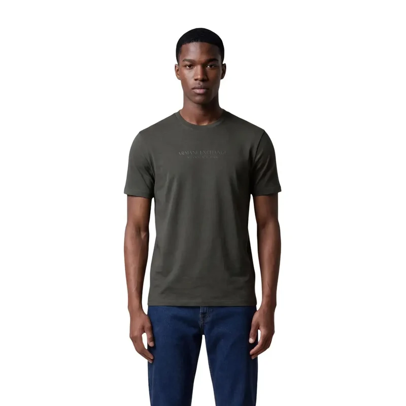 Armani Exchange - T-shirt en coton imprimé bleu pour hommes