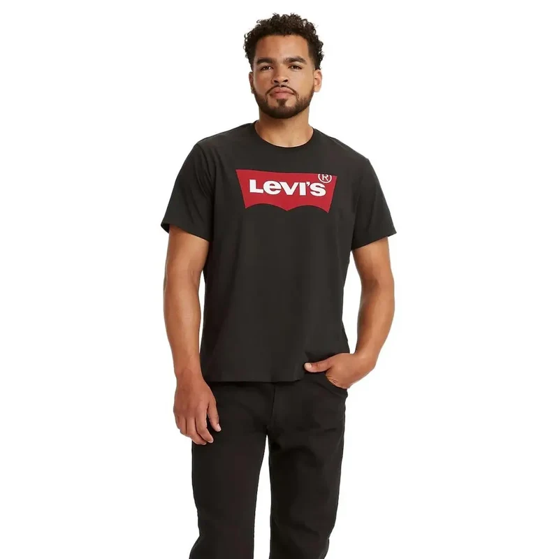 Levis Men Black Printed Cotton Round Neck T Shirt