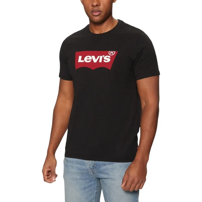 Levis Men Black Printed Cotton Round Neck T Shirt