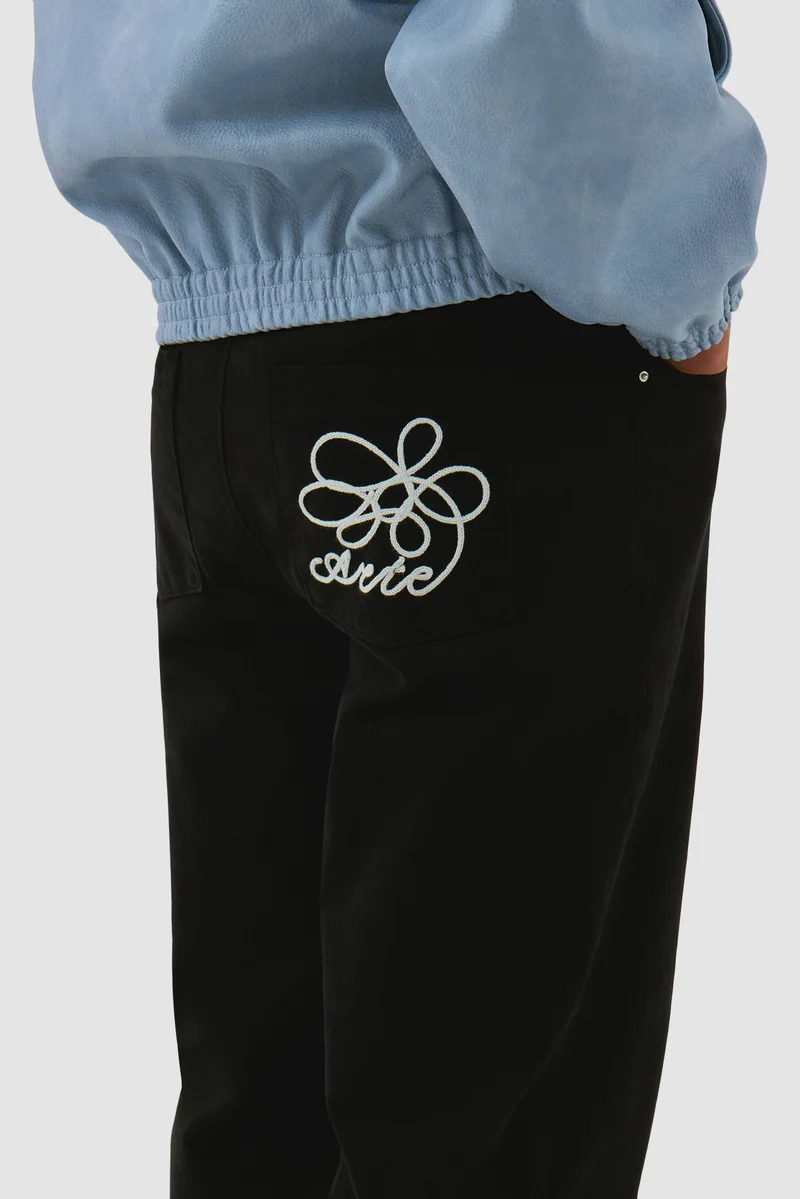 Pantalon à poches brodées - Noir