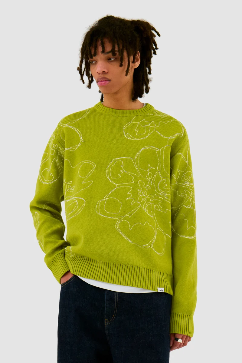 Tricot à fleurs brodées - Vert clair