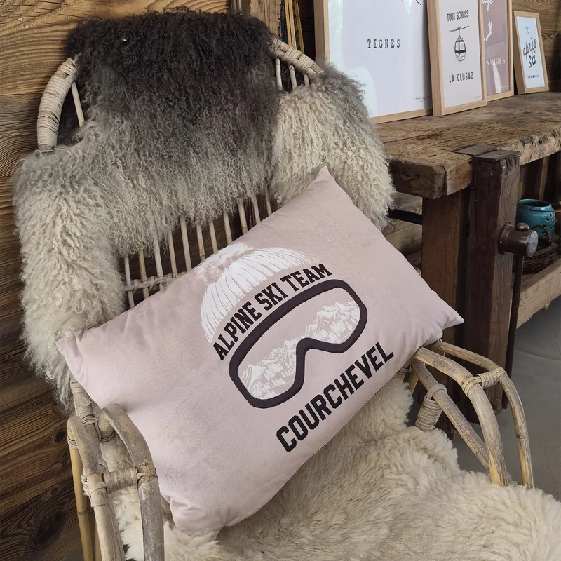 Coussin Velours Personnalisé Montagne Diablerets Beige