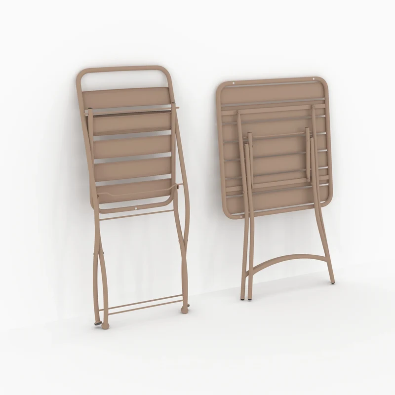 Table et chaises de jardin pliantes Yumi 2 personnes en métal taupe