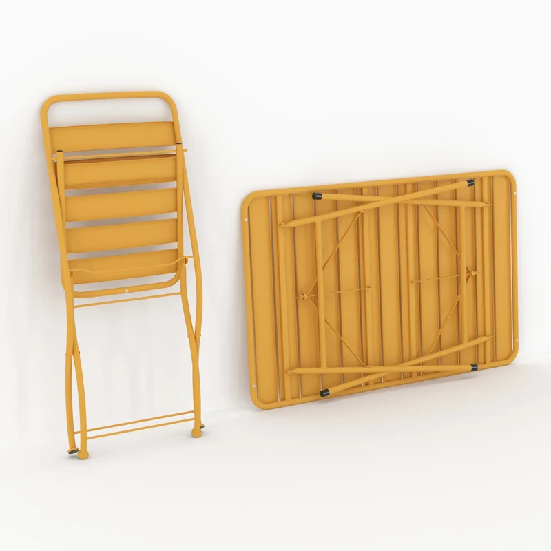 Table et chaises de jardin pliantes Yumi 4 personnes en métal jaune